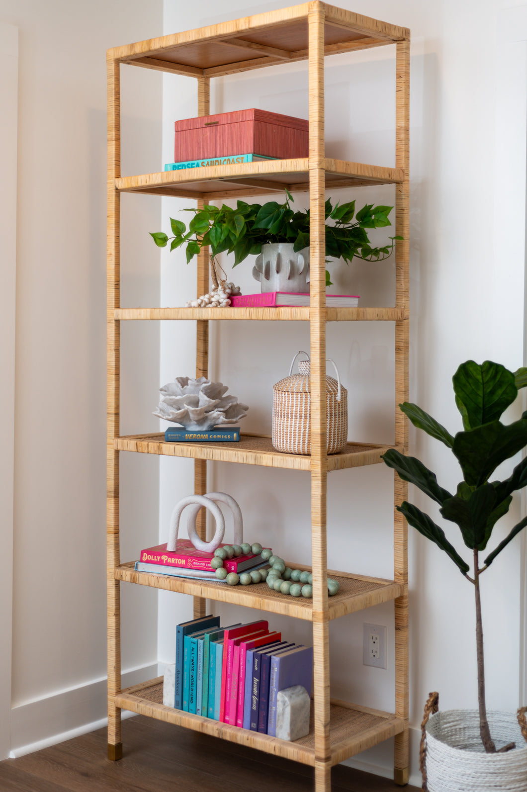 Rattan Bookshelf Etagere Bookcase