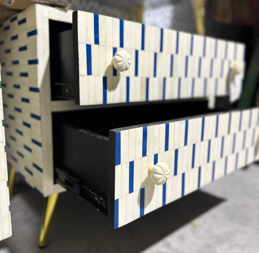 Blue/White Bone Inlay Side Table