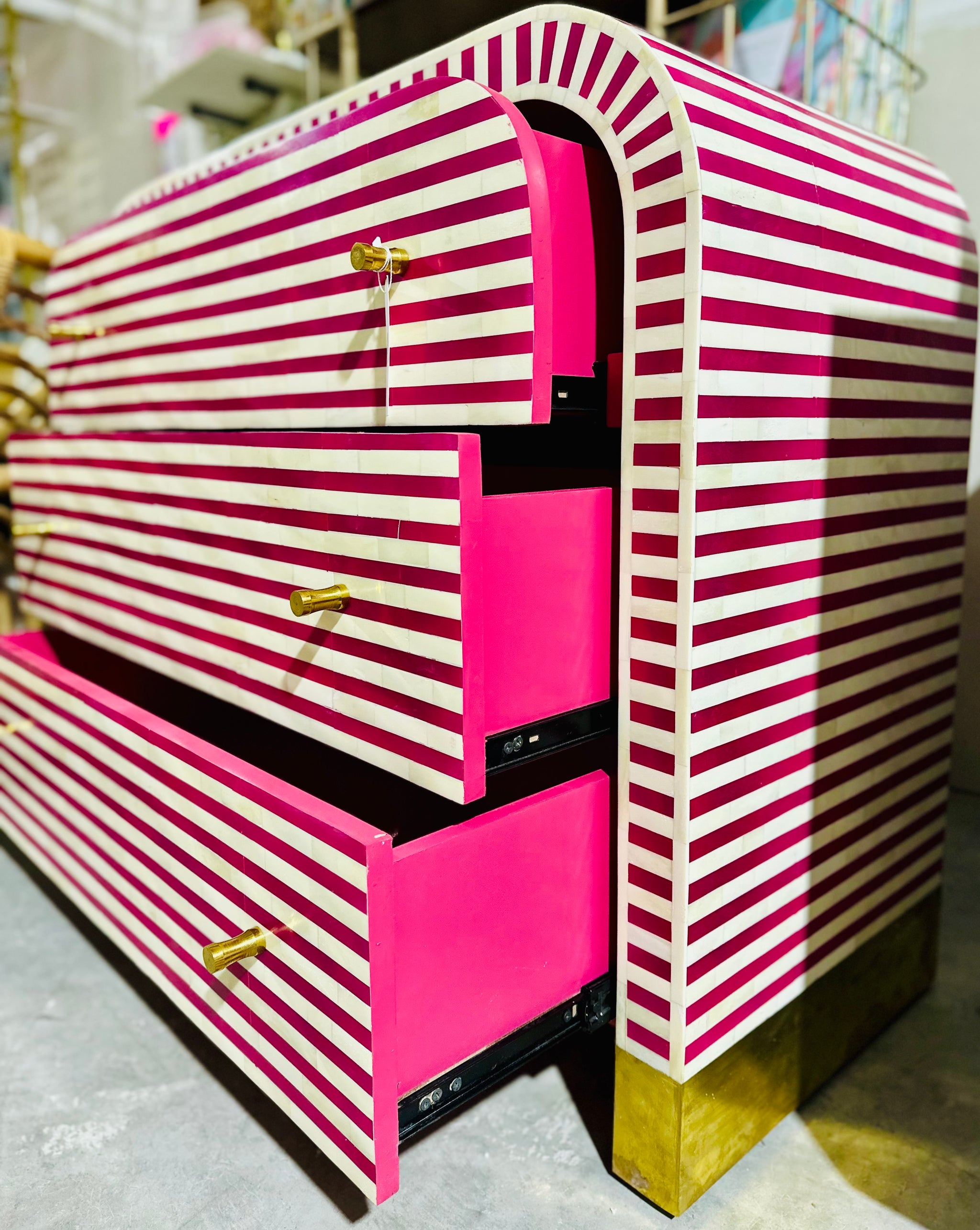 HOT Pink/White Bone Inlay 3-Drawer Dresser Auden & Avery HOT Pink/White Bone Inlay 3-Drawer Dresser Auden & Avery