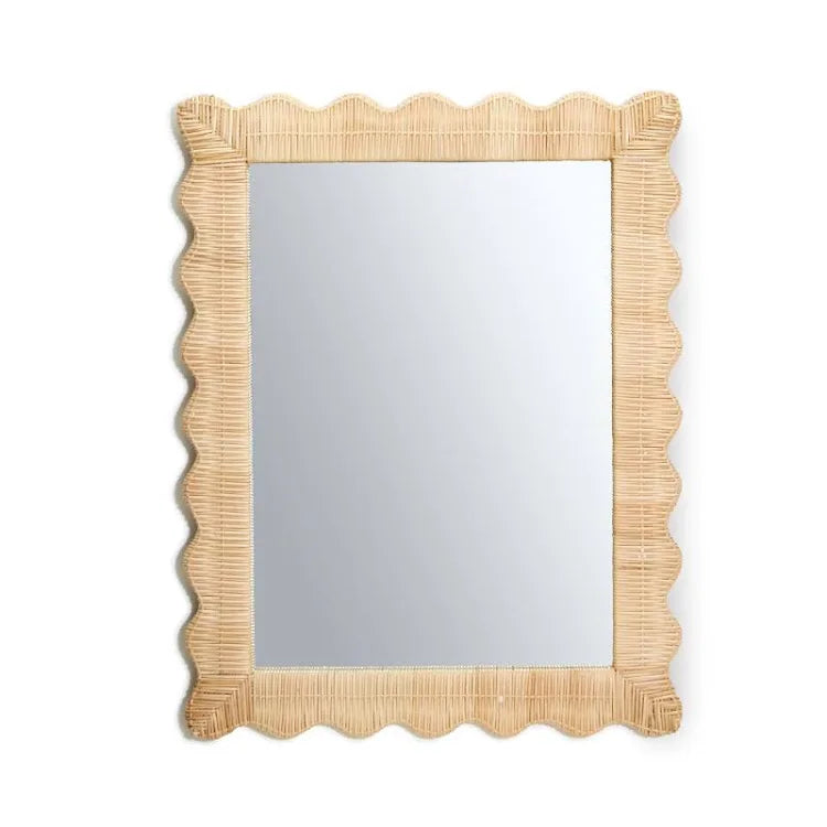 Wicker Weave Scalloped Rectangle Mirror