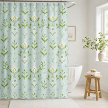 Load image into Gallery viewer, Petal Garden Aqua Shower Curtain by Laura Park
