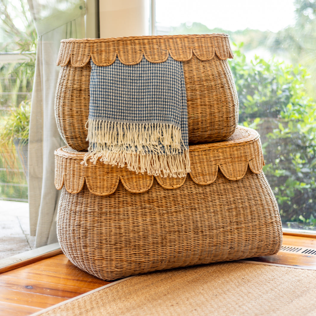 Scalloped Rattan Basket - Large - IN STOCK NOW