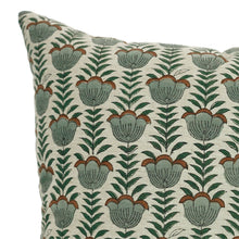 Load image into Gallery viewer, Decorative Block Print Linen Blend Pillow Cover - Lotus: Linen Blend / One Side / 14X14

