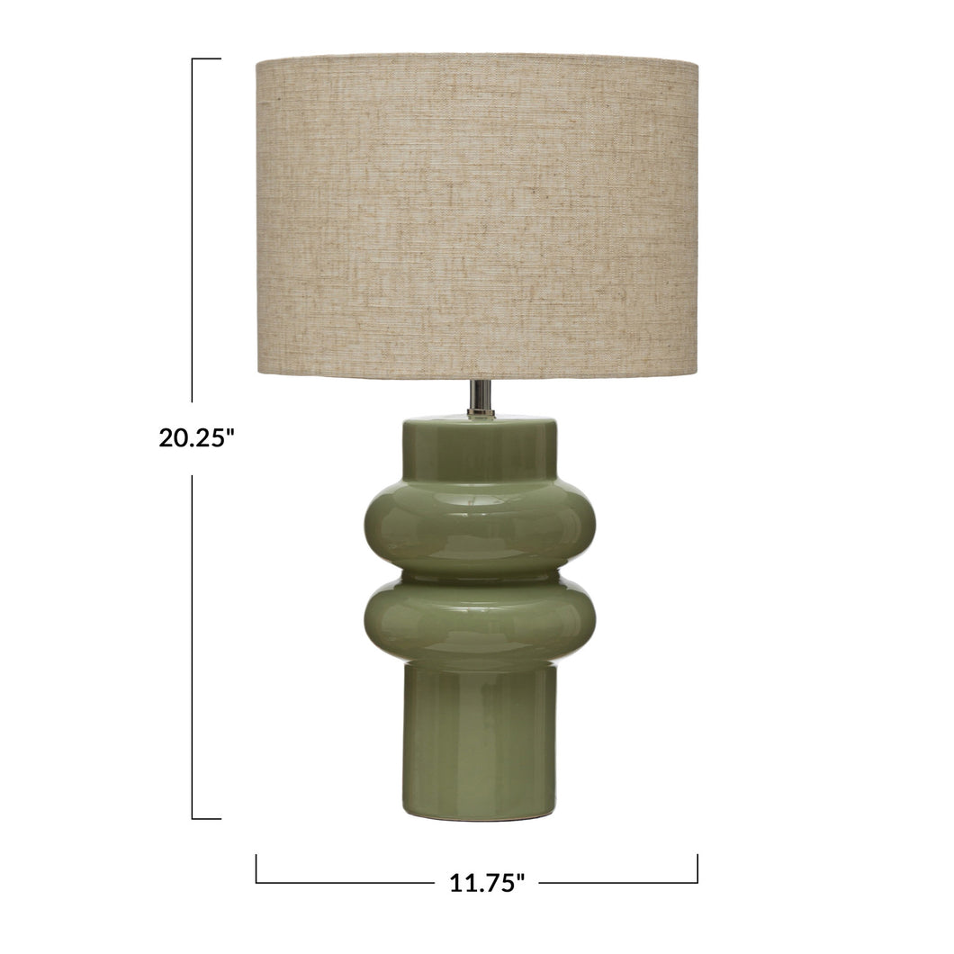 Stoneware Table Lamp with Linen Shade and Inline Switch