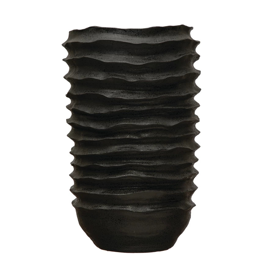 Matt Black Stoneware Ripple Floor Planter/Vase