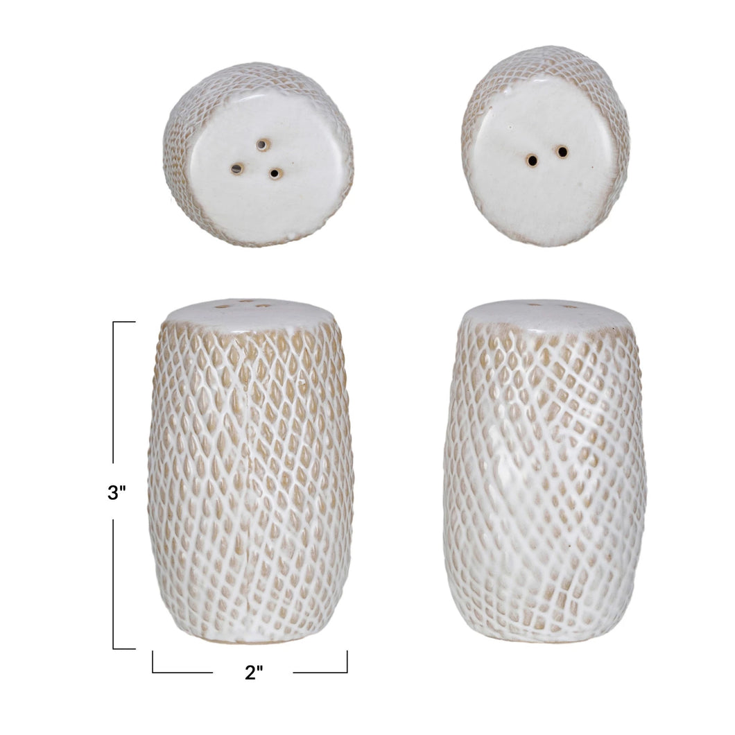 Debossed Stoneware Salt & Pepper Shakers, Set of 2 AH3300