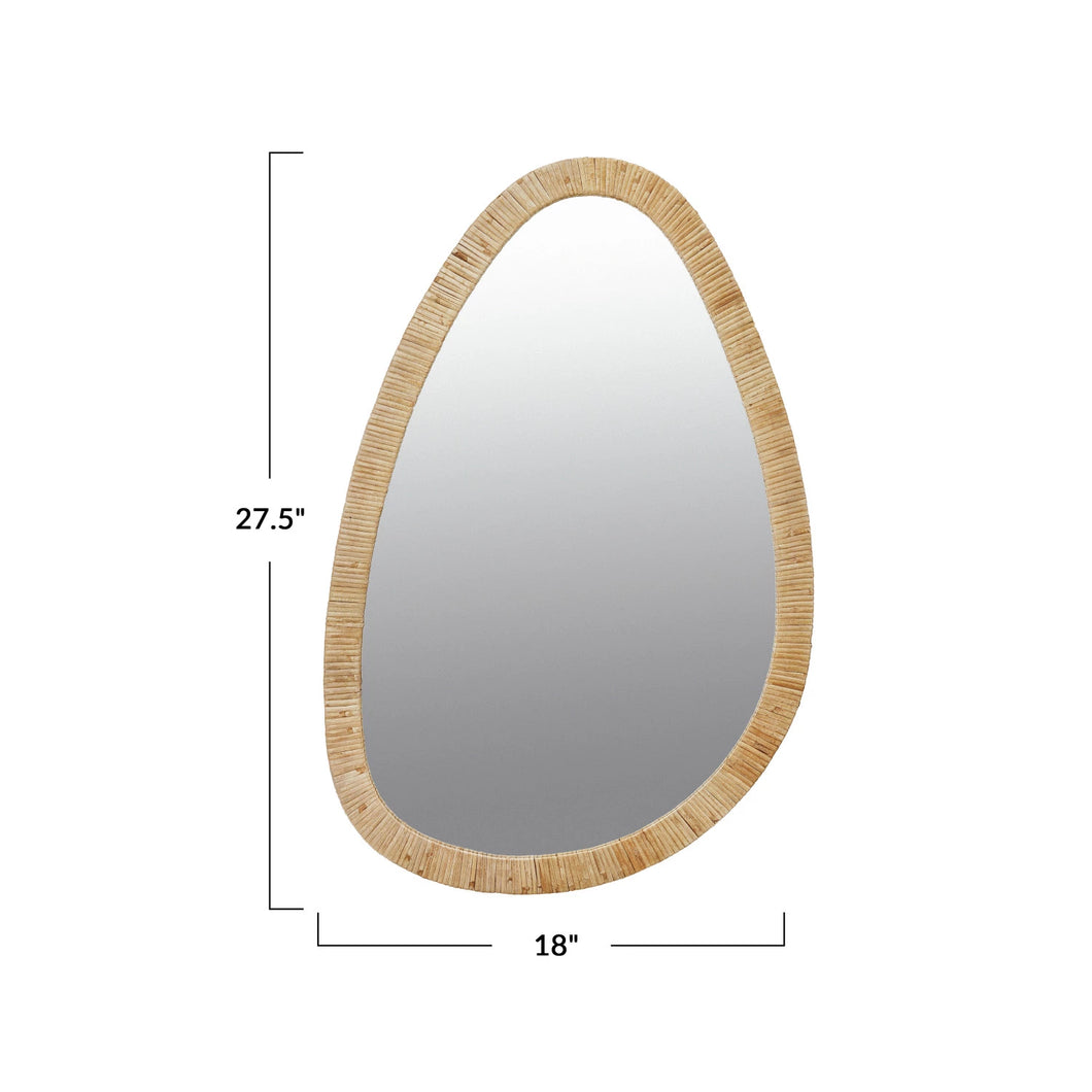 Rattan Wrapped Wood Framed Organic Shaped Wall Mirror