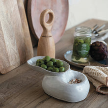 Load image into Gallery viewer, Stoneware Pedestal Dish w/ 2 Sections, Reactive Glaze
