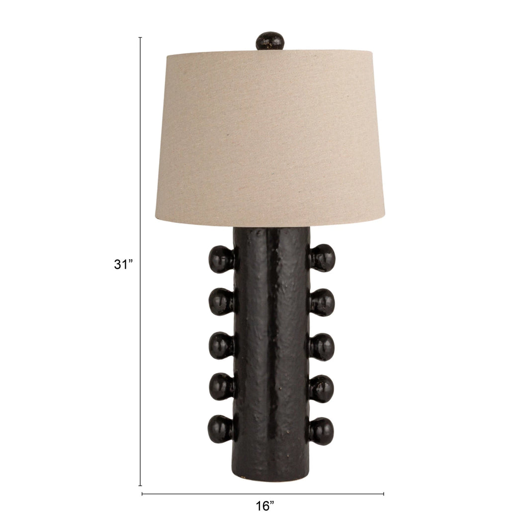 Stoneware Table Lamp with Balls, Linen Shade & Inline Switch, Black