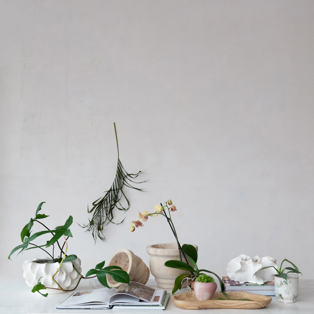 Stoneware Planter, Reactive Glaze, White (Each One Will Vary)