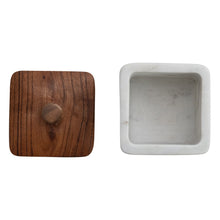 Load image into Gallery viewer, Marble Container w/ Acacia Wood Lid, White &amp; Natural
