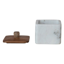 Load image into Gallery viewer, Marble Container w/ Acacia Wood Lid, White &amp; Natural
