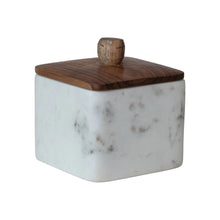 Load image into Gallery viewer, Marble Container w/ Acacia Wood Lid, White &amp; Natural
