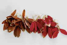 Load image into Gallery viewer, Caramel Gold Dipped Fall Feathers Statement Earrings
