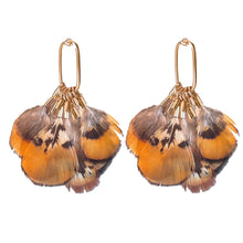 Load image into Gallery viewer, Quail Feather Fall Statement Tassel Earrings
