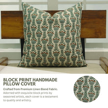 Load image into Gallery viewer, Decorative Block Print Linen Blend Pillow Cover - Lotus: Linen Blend / One Side / 14X14
