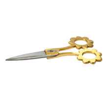 Load image into Gallery viewer, Brass Scissors with Flower Shaped Handles
