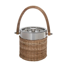 Load image into Gallery viewer, 1-1/2 Quart Stainless Steel and Woven Rattan Ice Bucket with Mango Wood Handle
