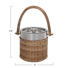 Load image into Gallery viewer, 1-1/2 Quart Stainless Steel and Woven Rattan Ice Bucket with Mango Wood Handle
