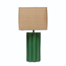 Load image into Gallery viewer, Stoneware Fluted Table Lamp with Raffia Shade
