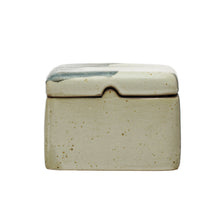 Load image into Gallery viewer, Hand-Painted Stoneware Box w/ Lid, Reactive Glaze, White &amp; Black (Each One Will Vary)
