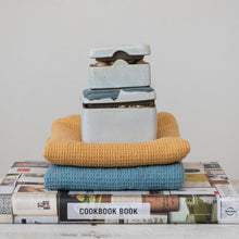 Load image into Gallery viewer, Hand-Painted Stoneware Box w/ Lid, Reactive Glaze, White &amp; Black (Each One Will Vary)
