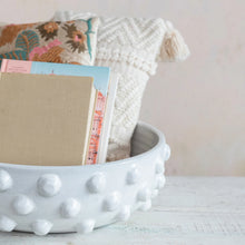 Load image into Gallery viewer, Decorative Terra-cotta Bowl w/ Raised Dots, White 16&quot;
