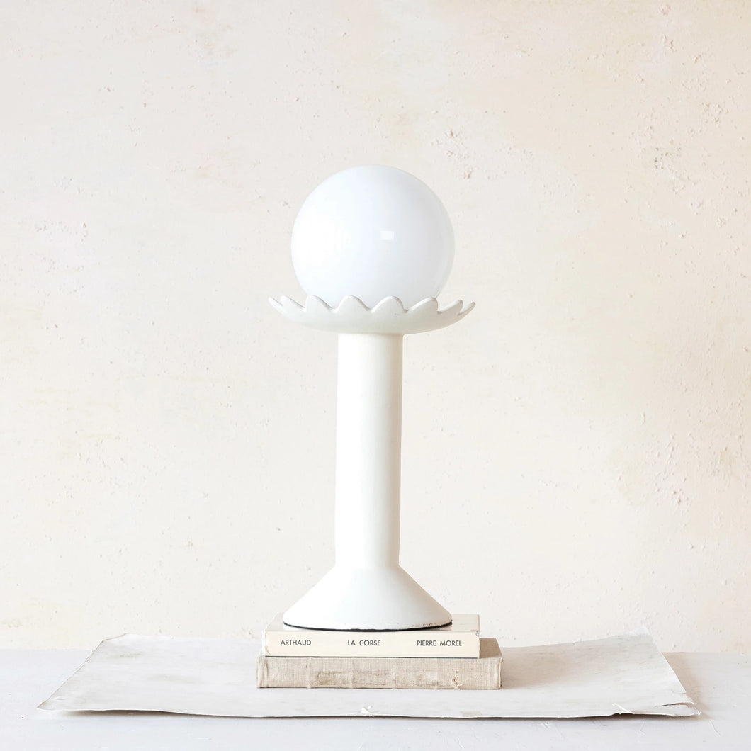 Ceramic Pedestal & Orb Table Lamp w/ Scalloped Edge