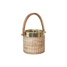 Load image into Gallery viewer, 1-1/2 Quart Stainless Brass Steel &amp; Woven Rattan Ice Bucket w/ Mango Wood Handle
