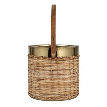 Load image into Gallery viewer, 1-1/2 Quart Stainless Brass Steel &amp; Woven Rattan Ice Bucket w/ Mango Wood Handle
