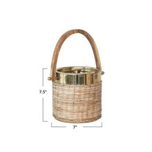 Load image into Gallery viewer, 1-1/2 Quart Stainless Brass Steel &amp; Woven Rattan Ice Bucket w/ Mango Wood Handle
