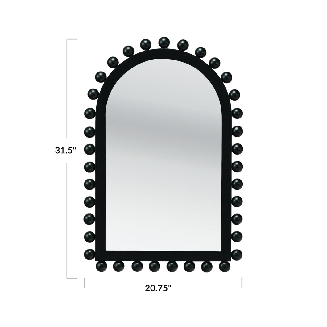 Wood Ball Framed Arched Wall Mirror, Black