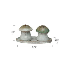 Load image into Gallery viewer, Stoneware Salt &amp; Pepper Shakers w/ Tray, Set of 3 (Each One Will Vary)
