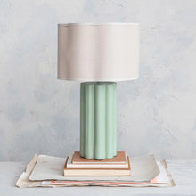 Load image into Gallery viewer, Stoneware Fluted Table Lamp w/ Linen Scalloped Shade &amp; Swivel Neck
