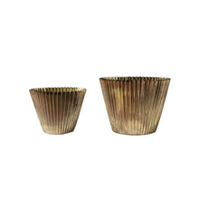 Load image into Gallery viewer, Decorative Metal Fluted Planters, Antique Brass Finish, Set of 2 (Holds 12" &amp; 10" Pots)
