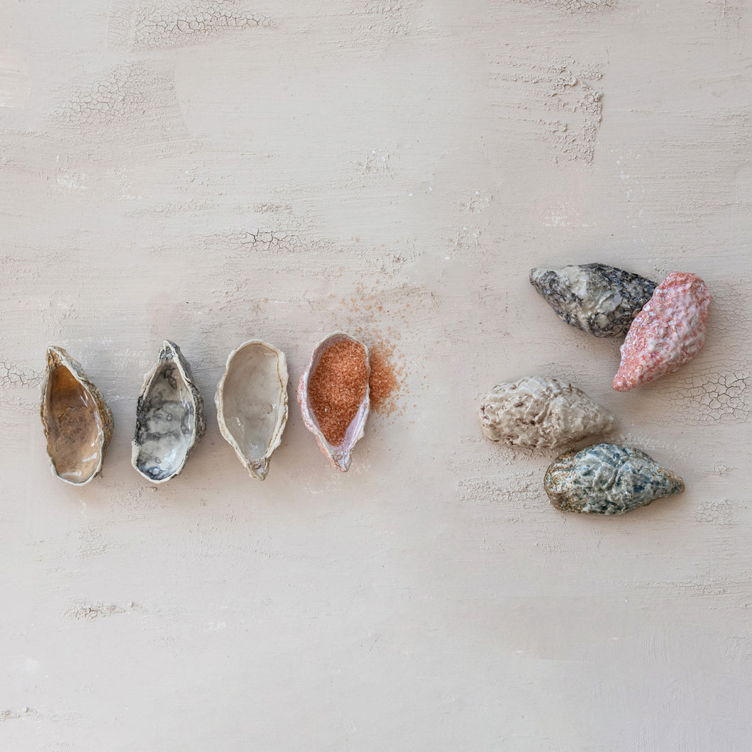 Stoneware Oyster Shell Shaped Dish, 4 Colors (Each One Will Vary)