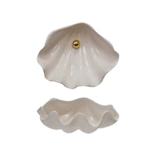 Load image into Gallery viewer, Stoneware Clam Shell Shaped Dish with Gold Electroplated Faux Pearl
