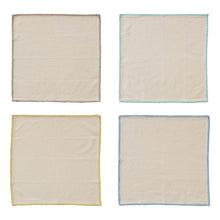 Load image into Gallery viewer, Cotton Napkins w/ Blanket Stitch Colored Edge, Set of 4 Tied w/ Cotton Tape DG1274
