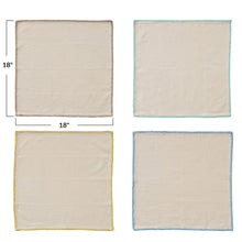 Load image into Gallery viewer, Cotton Napkins w/ Blanket Stitch Colored Edge, Set of 4 Tied w/ Cotton Tape DG1274
