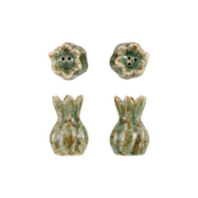 Load image into Gallery viewer, Stoneware Flower Shaped Salt &amp; Pepper Shakers, Green, Set of 2 (Each One Will Vary)
