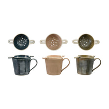 Load image into Gallery viewer, 14 oz. Stoneware Mug with Strainer, Set of 2, 3 Colors (Each One Will Vary)
