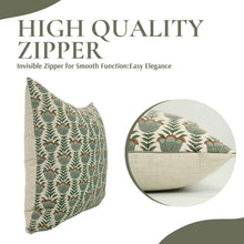 Load image into Gallery viewer, Decorative Block Print Linen Blend Pillow Cover - Lotus: Linen Blend / One Side / 14X14
