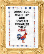 Load image into Gallery viewer, Roosters Know - Deluxe Cross Stitch Kit
