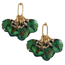 Load image into Gallery viewer, Mallard Fall Feather Tassel Statement Earrings
