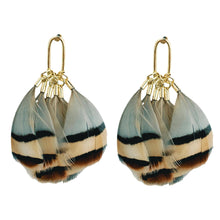 Load image into Gallery viewer, Brown Striped Fall Feather Statement Tassel Earrings
