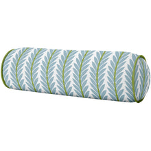 Load image into Gallery viewer, Frond French Blue with Green Piping Round Bolster Pillow
