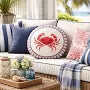 Load image into Gallery viewer, Nautica Red Crab &amp; Blue Striped Embroidered Indoor/Outdoor Pillow
